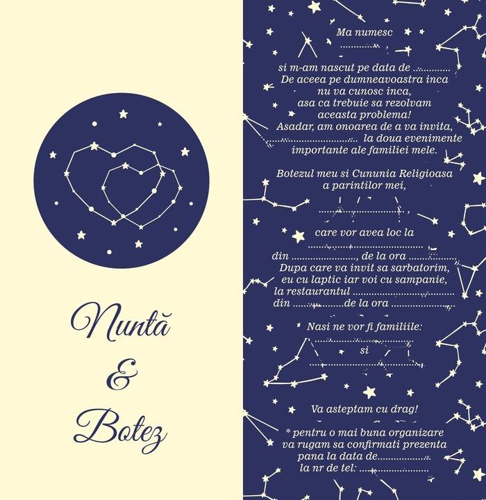 Invitație de nuntă și botez Constelație invitatii nunta botez impreuna